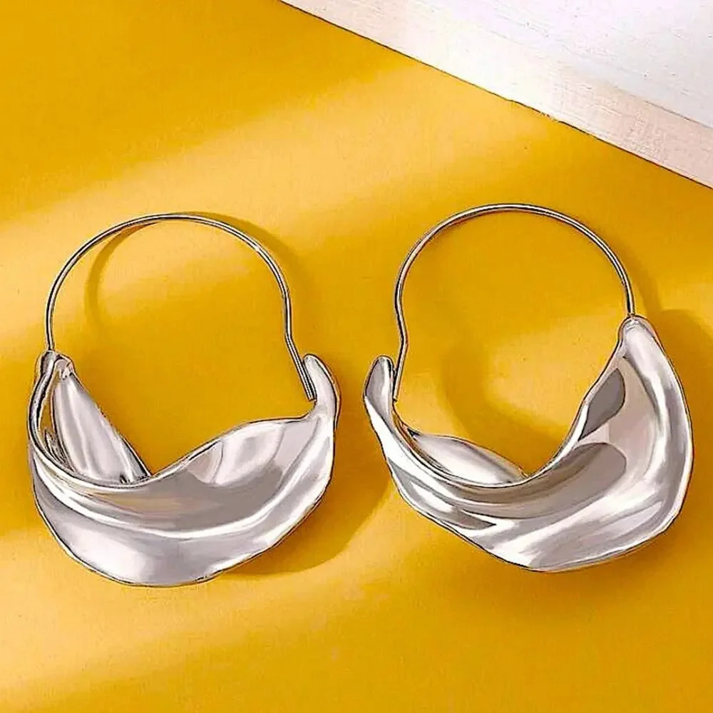 Silver Geometric Dangle Irregular Drop Earrings - image 3